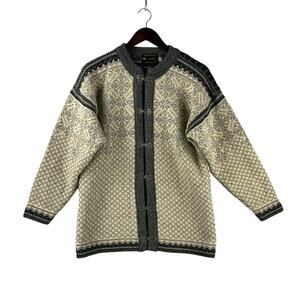 Norsk Wear Womens Wool Cardigan S Cream Charcoal Fair Isle Pewter Clasps Norway